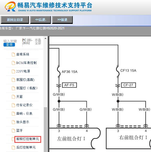 2020年红旗H9右前大灯电路图