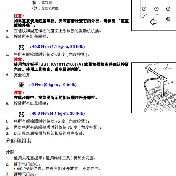 2007年日产骐达HR16发动机缸盖扭矩