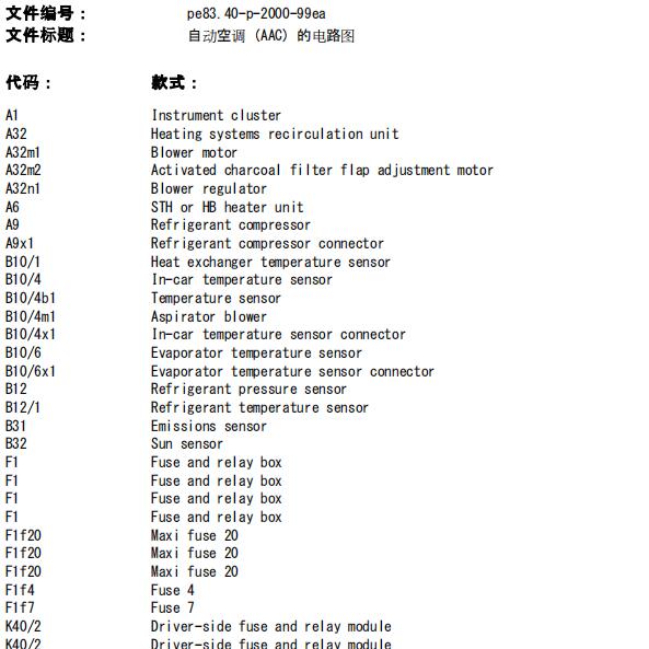 2000年奔驰E240空调电路图及维修手册