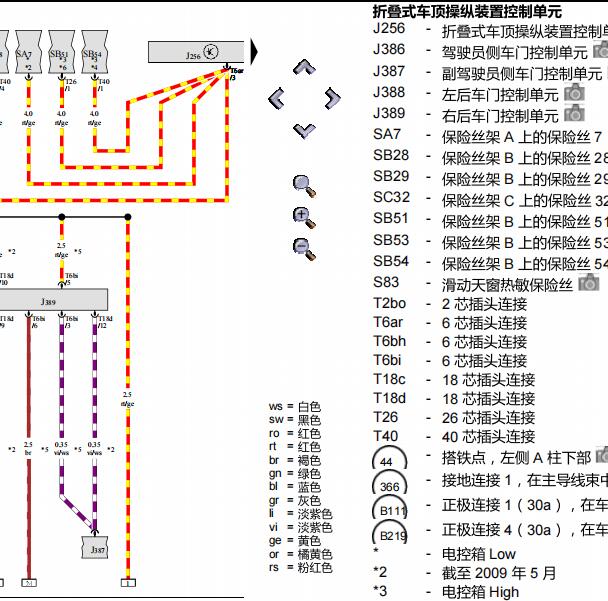 2011年大众EOS敞篷及车窗电路图