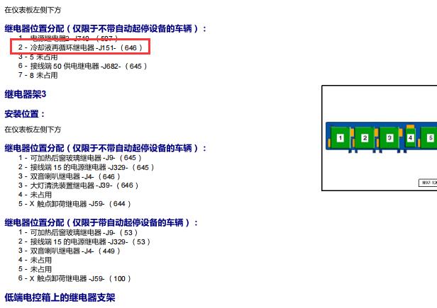2012年大众迈腾J151继电器安装位置