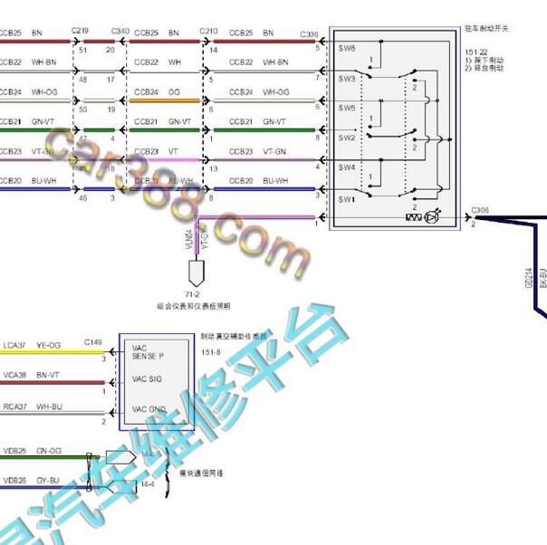 2013-2015年福特蒙迪欧手刹开关电路图