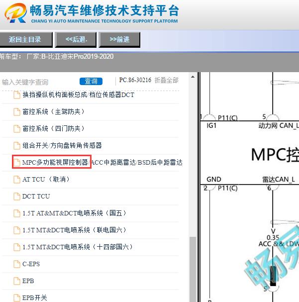 2019-2020年比亚迪宋pro显示屏电路图