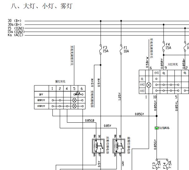 2007年开瑞优雅灯光电路图