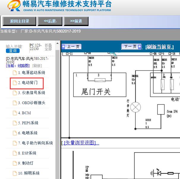 2018年东风风光580尾门电路图