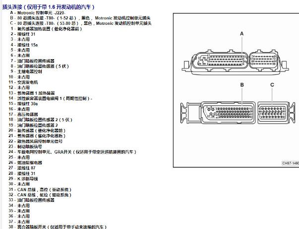 2010年大众朗逸发动机针脚资料