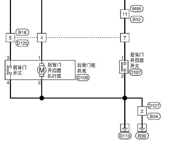2011-2012年日产骐达后备箱开关电路图
