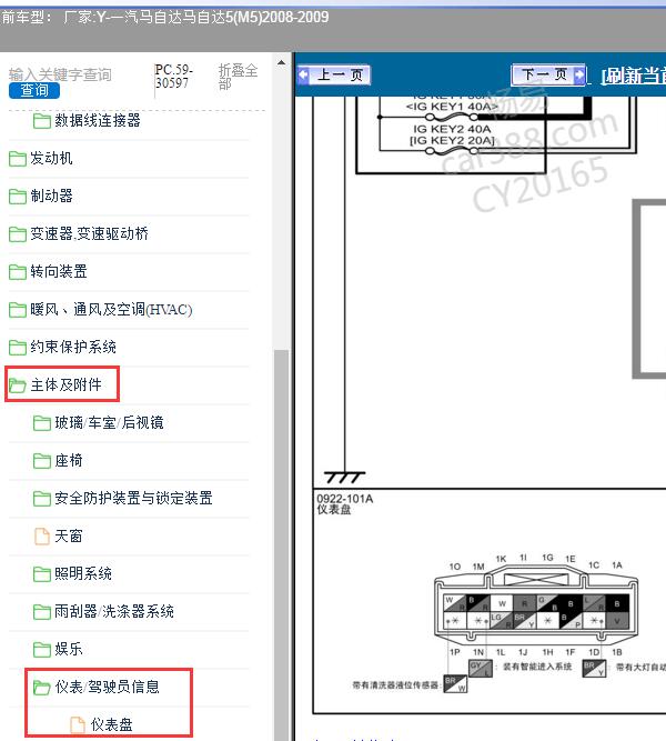 2008-2009年一汽马自达-马自达5(M5) 仪表电路图及针脚图