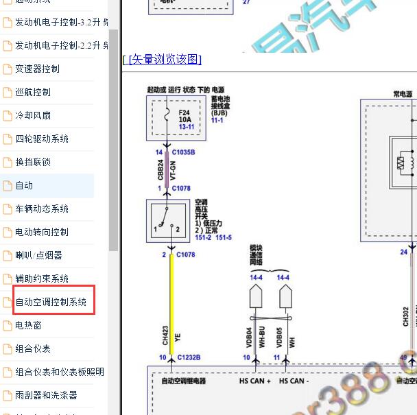 2015-2017年福特Ranger空调压力开关电路图