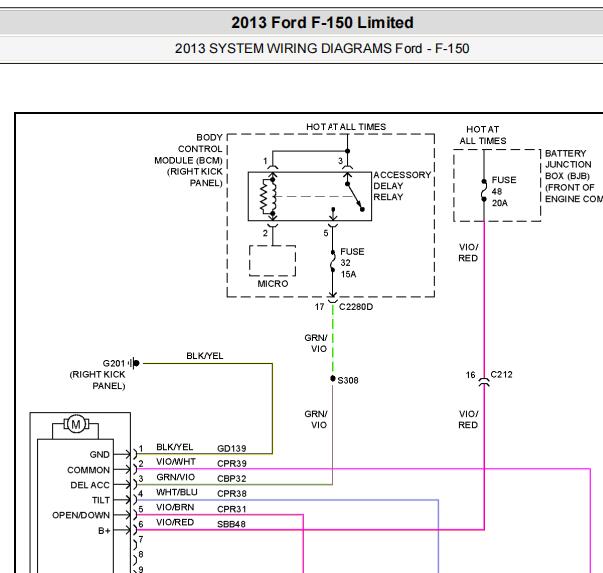 2013年福特F150天窗电路图