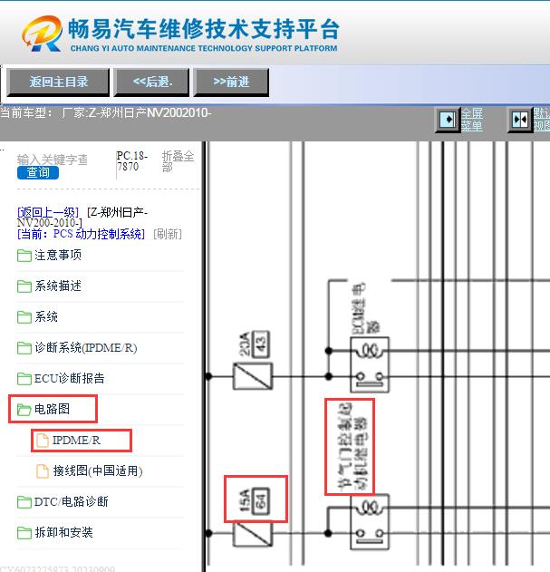 2010年日产NV200节气门继电器保险丝资料