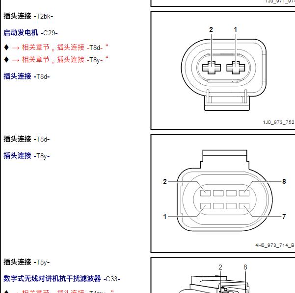 2018年奥迪A8L启动发电机针脚图及电路图