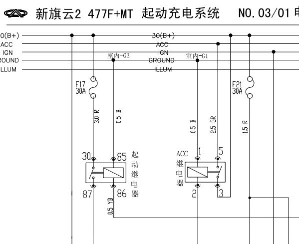 2011年奇瑞旗云2 起动机电路图