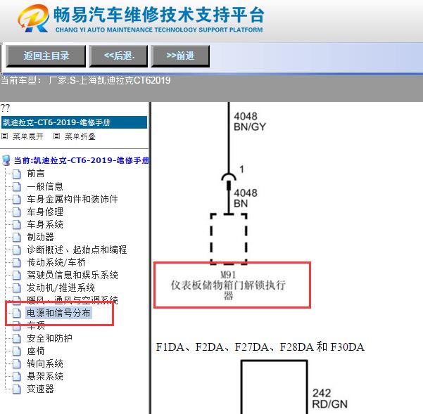 2019年凯迪拉克CT6手套箱电路图