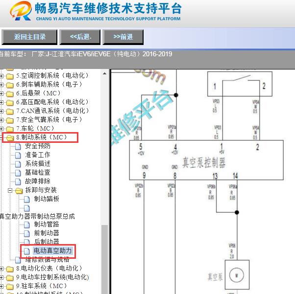 2016-2018年江淮iEV6E刹车电子泵电路图