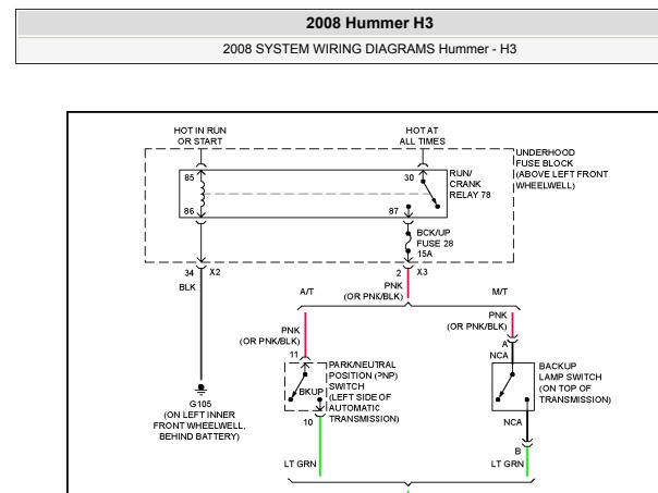2008年悍马H3倒车灯开关电路图