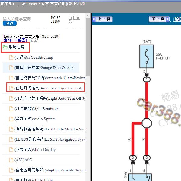 2020年Lexus（凌志-雷克萨斯)-GS F 自动灯光控制电路图