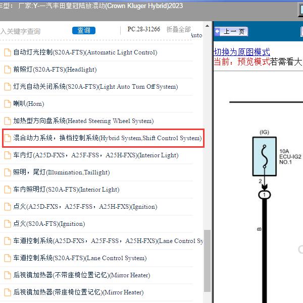 2023年一汽丰田-皇冠陆放混动(Crown Kluger Hybrid) 混合动力系统电路图