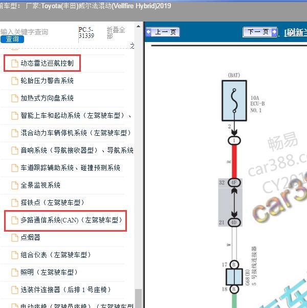 2019年Toyota(丰田)-威尔法混动(Vellfire Hybrid) 前摄像机模块和can网络电路图