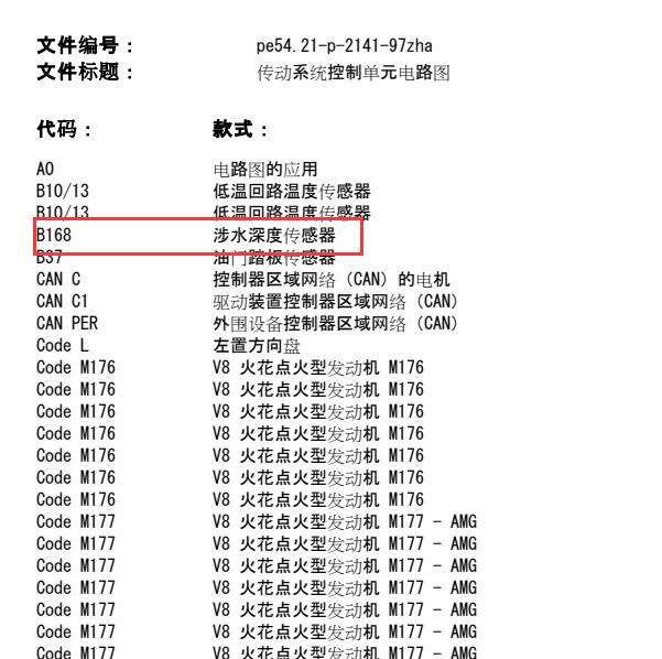2017年奔驰G350涉水深度传感器电路图