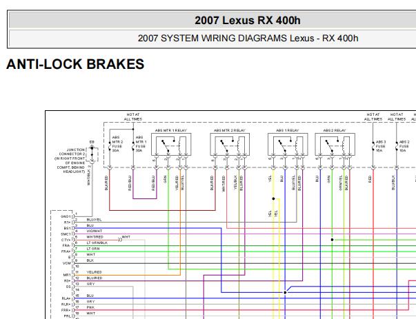 2007年雷克萨斯RX400h ABS针脚和电路图