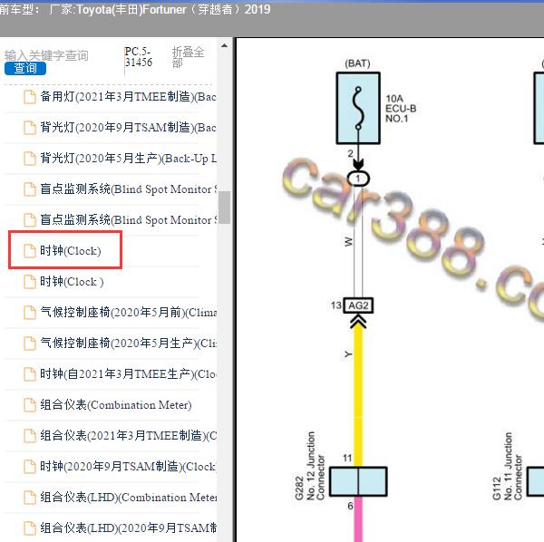 2019年Toyota(丰田)-Fortuner（穿越者）时钟电路图