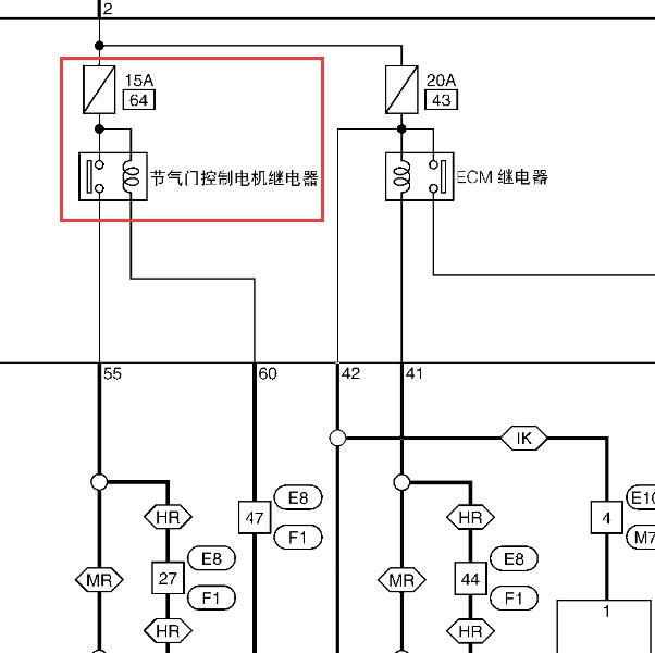 2011年日产骐达节气门继电器电路图