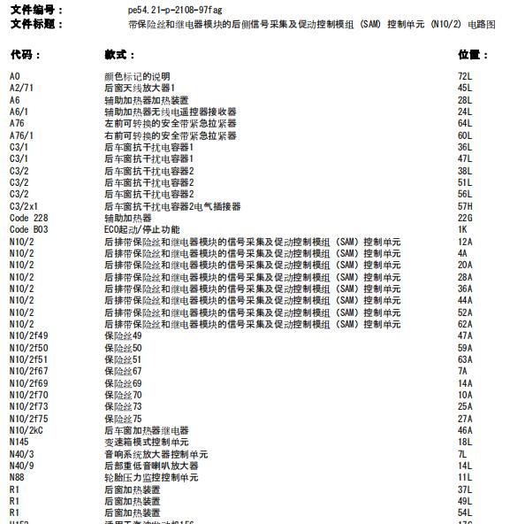 2012年奔驰C180后SAM电路图