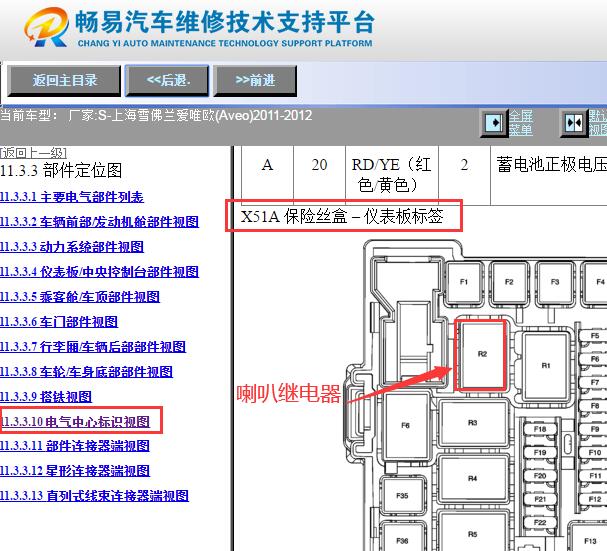 2011-2012年雪佛兰爱唯欧喇叭继电器位置