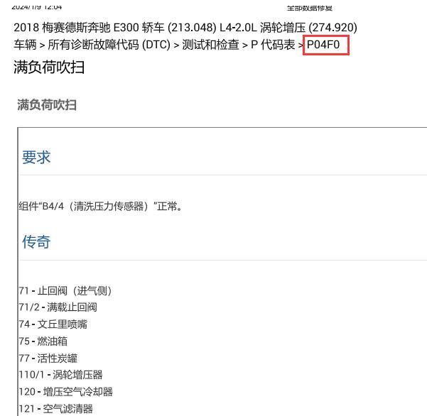 2018年奔驰E300 P04F0故障码资料