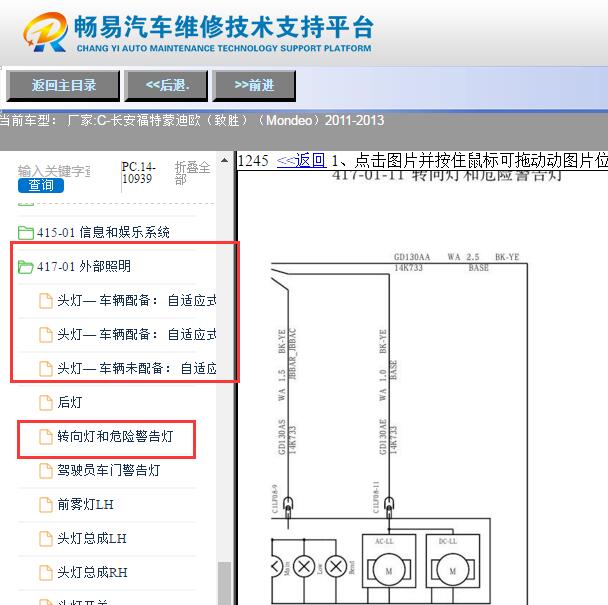 2011-2013年福特蒙迪欧致胜组合灯光电路图