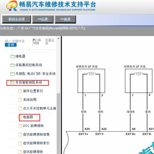 2008-2011年本田雅阁前端内部LF天线电路图