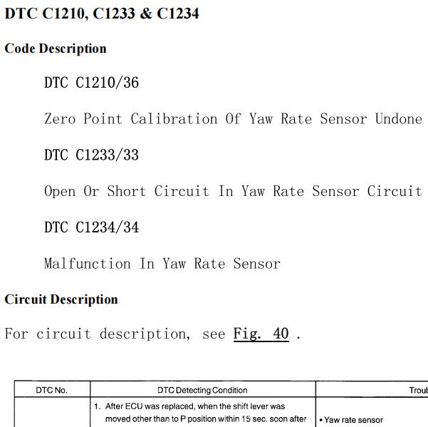 2002年雷克萨斯ES300 C1210故障码维修手册