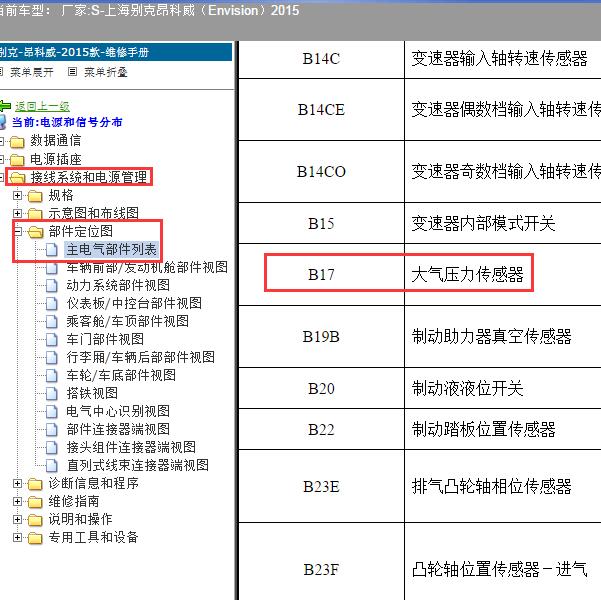2015年上海别克-昂科威 大气压力传感器安装位置