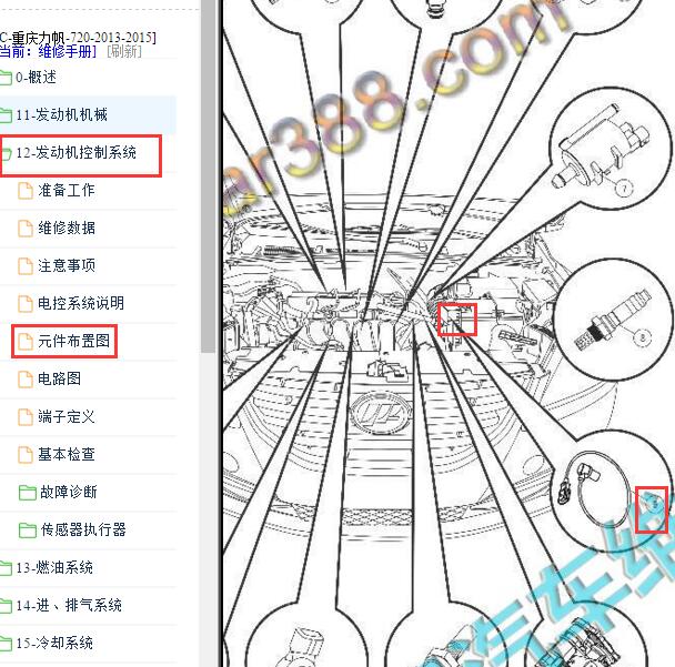 2013-2015年力帆720 发动机曲轴位置传感器位置
