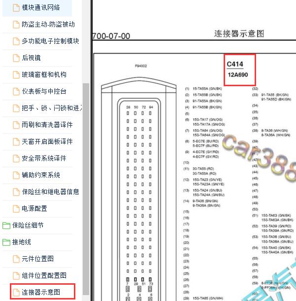 2014-2016年福特福克斯变速箱针脚定义