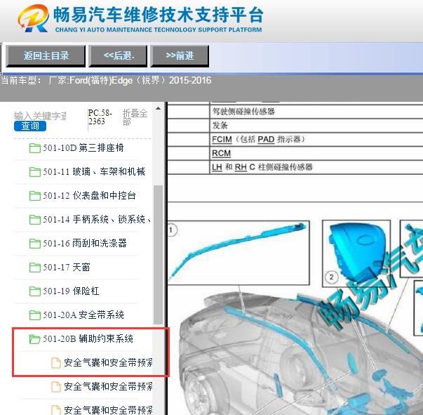 2015-2016年福特锐界安全气囊传感器位置