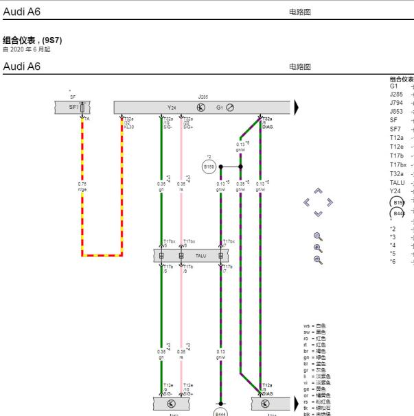 2021年奥迪A6L仪表电路图