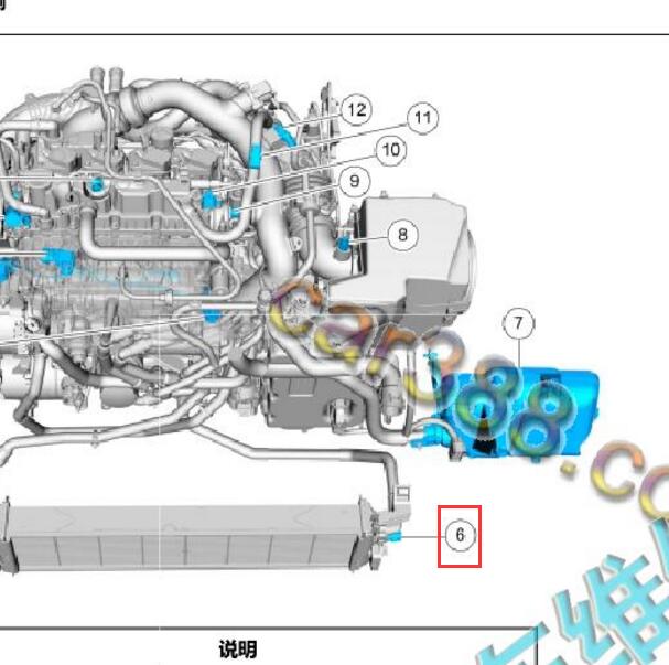 2016-2017年福特翼虎1.5发动机增压冷却温度传感器位置