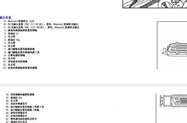 2012年大众朗逸发动机电脑板针脚定义