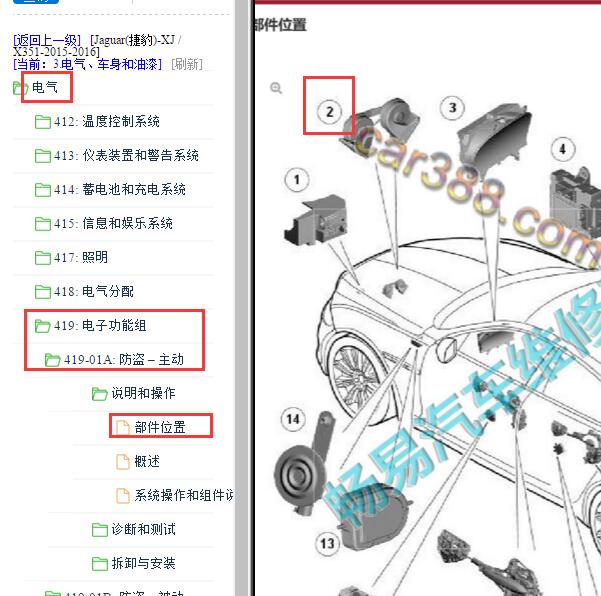 2015-2016年捷豹XJ防盗喇叭位置