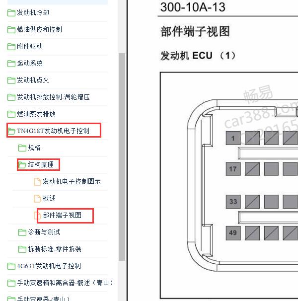 2017-2018年众泰T700 发动机针脚定义