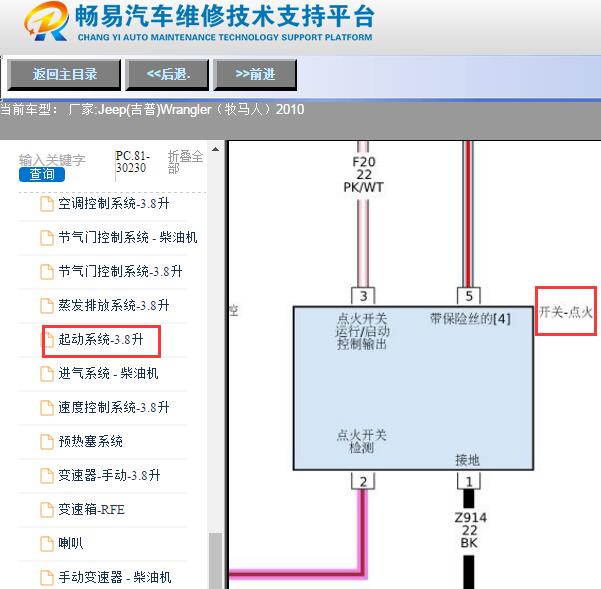2010年吉普牧马人点火开关电路图