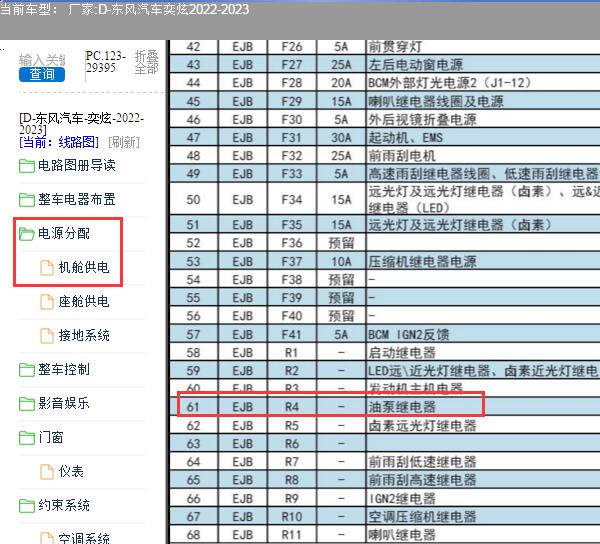 2023年风神奕炫燃油泵继电器位置