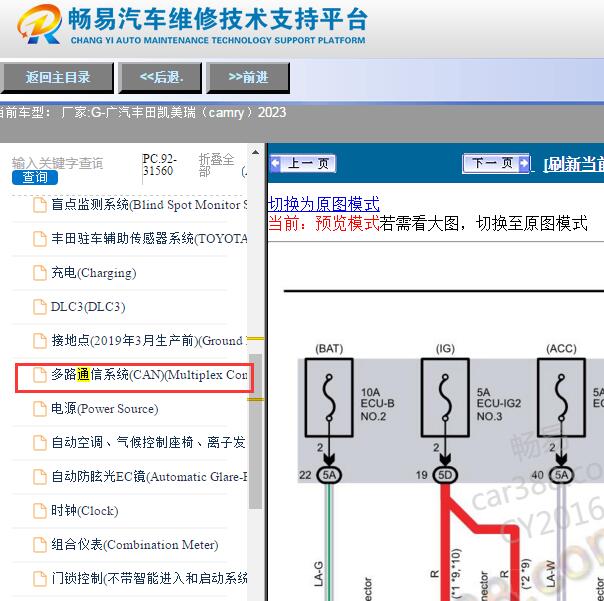 2023年丰田凯美瑞通讯电路图
