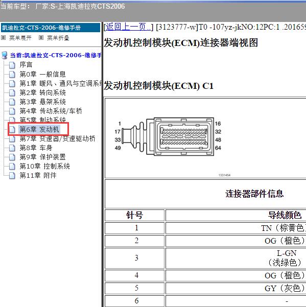 2006年上海凯迪拉克-CTS 发动机针脚