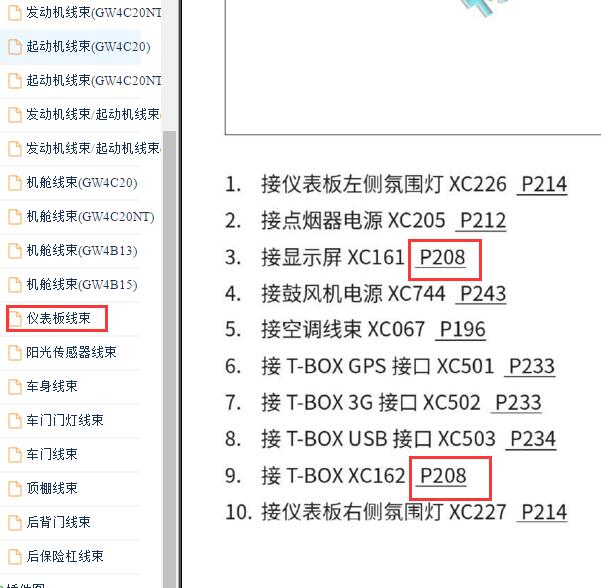 2018年长城哈弗H6 P208线束说明