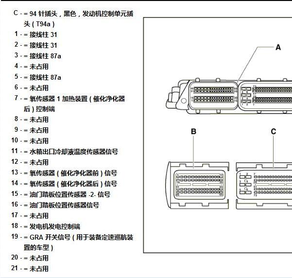 2013年大众朗逸发动机针脚定义
