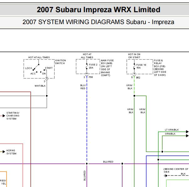 2007年斯巴鲁翼豹后备箱和防盗电路图