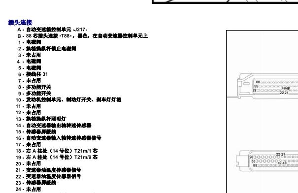 2005年大众帕萨特领驭变速箱电路图和针脚资料